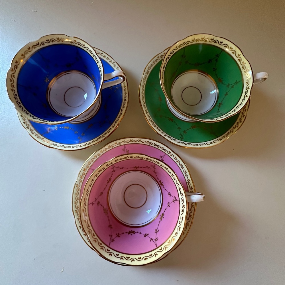 3 Rare Vintage Balmoral China Tea Cups with Matching Saucers